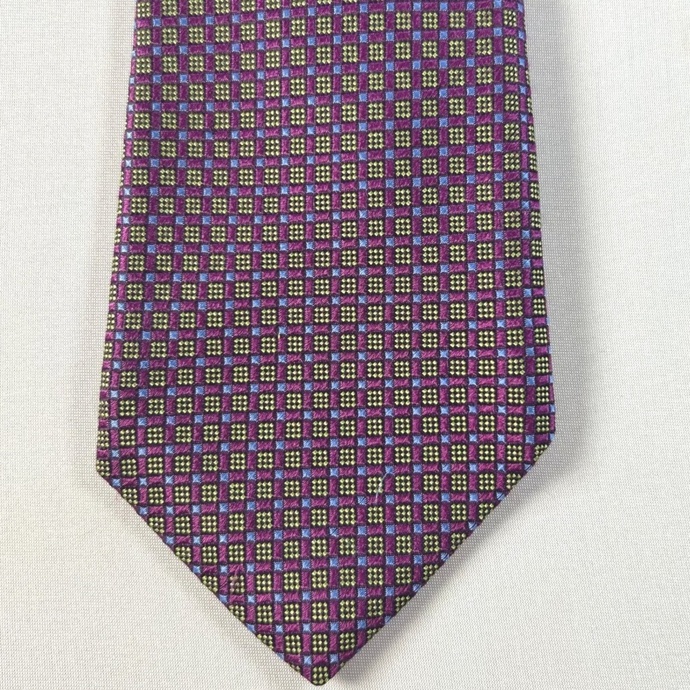 Kiton Napoli 7 Fold Tie Purple Green Geometric 100% Silk Made In Italy 60x3.5"